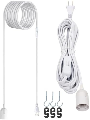 JACKYLED 20Ft UL Approval Extension Hanging Lantern Pendant Light Lamp Cord Cable 360W Suitable for E26 E27 Socket with On/Off Switch for Paper Lantern