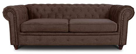 Sofa Chesterfield Asti 3-Sitzer, Couch 3-er, Glamour Design, Couchgarnitur, Sofagarnitur, Holzfüße, Polstersofa - Wohnzimmer (Braun (Capri 45))