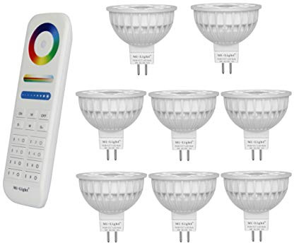 LIGHTEU®, 8x 4W 12V GU5.3 MR16 RGB + CCT Faretto a LED Faretto colore e temperatura CCT WW CW Regolabile, originale Mi-light, lampadina con telecomando a 8 zone (8x FUT104 + FUT089)