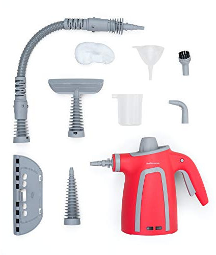 Mellerware Limpiador a Vapor de Mano Fush! | Vaporeta de Limpieza Hogar 1050W | Limpiador portátil Multiuso | Tanque 380mL | 9 Accesorios para Hogar, Baño, Cocina, Alfombra exterior (Red)