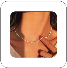 Atentuyi Collana boho sposa argentata scintillante delicata Collana semplice brillante piccola carina Catena sottile lucida Girocollo delicato corta Gioielli minimalisti donna
