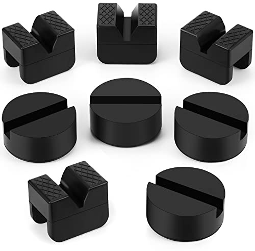Amylove 8 Pcs 2 Types Jack Stand Pads Rubber Floor Jack Pad Adapter Pinch Welds Frame Rail Protector Universal Slotted for Car Accessories