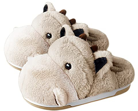 Baiyuruodie Women's cotton slippers, hippopotamus animal slippers, household winter anti-skid slippers, holiday gifts (brown, numeric_8_point_5)
