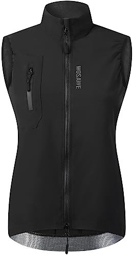 WOSAWE Damen Fahrradweste Leichte Atmungsaktiv Ärmellos Jacke Winddicht Laufweste mit YKK Reißverschluss (Schwarz, XL)