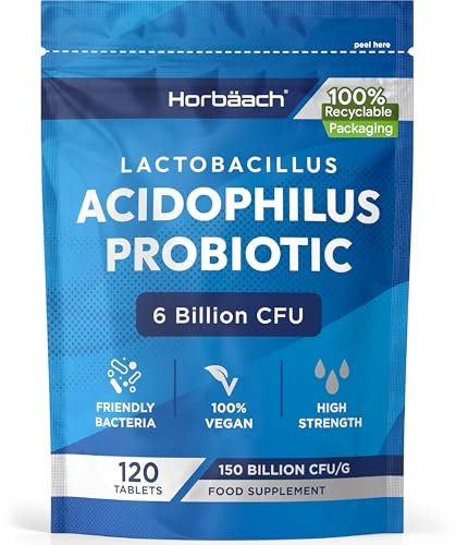 Lactobacillus Acidophilus 6 Billion CFU | Biotics for Digestive & Gut Health | 120 Vegan Tablets | High Strength Bio Cultures for Men & Women | by Horbaach