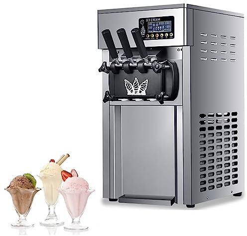 DISHENGZHEN Macchina per Gelato Professionale, 1200W Gelatiera Professionale con Display LED, 18L/H Tre Gusti, Pulizia Automatica, Acciaio Inox