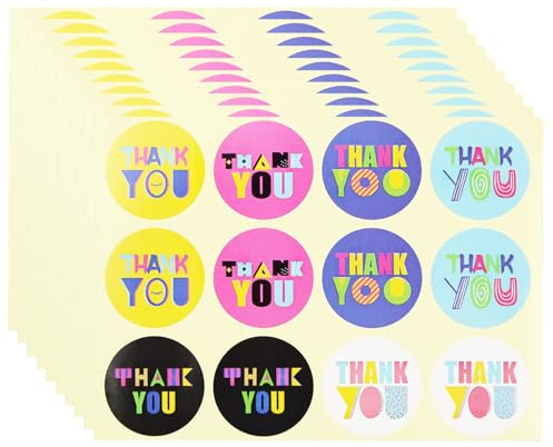 120Pcs Thank You Label Stickers 3.7cm Self-Adhesive Thank You Stickers | 10 Sheets Multicoloured Thank You Stickers for Gift Wrap, Party Bags, Small Business, Envelope Seal