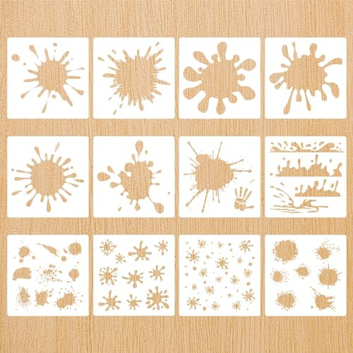 UTMACH 12 Stück Graffiti Schablone 15 * 15cm Fleck und Spritzer Schablonen Kunststoffs Zeichnung Malschablonen Wiederverwendbare Schablonen zum Malen für Holz Möbel, Boden,Wand und Stoff