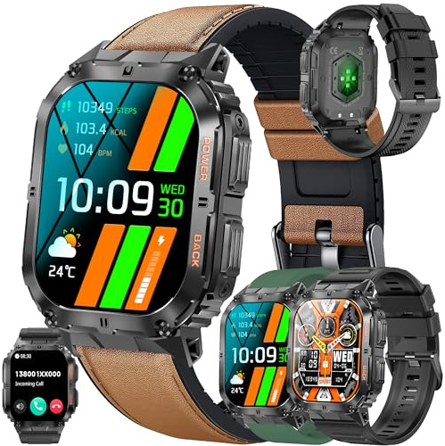 Smartwatch Män med Telefonfunktion, 1,96 AMOLED Fitness Tracker, Smartklocka Herr med Sömnmonitor Pulsmätare 123 Sportlägen Sportklocka Fitnessklocka Armbandsur Kompatibel för Android IOS (Svart)