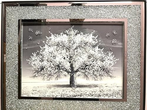 Biznest CRUSHED CRYSTAL SILVER BLOSSOM TREE MODERN 3D GLITTER LIQUID ART CRUSH FRAME PICTURE WALL ART 55x45cm (Silver)