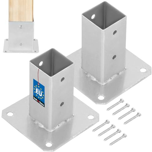 KOTARBAU® Set 2-Pack Stolpfot - Stolpsko - Skruvbar - för Trästolpar - 50 x 50 mm - Galvaniserad Stål - Silver - Stolphållare - Till Staket Balkar Paviljong