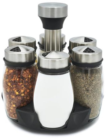 6 Stück Salz- und Pfefferstreuer Set mit Halter aus Glas und Edelstahl Salzstreuer Pfefferstreuer Gewürzstreuer Camping Zuckerstreuer Küchenzubehör (Silbrig)