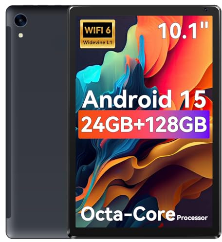 URAO Tablet,10.1 Android 15 Tablet with Octa-core Processor 24GB RAM 128GB ROM HD IPS Touchscreen 8H Battery, Wi-Fi 6, BT 5.0, Dual Camera, Android Tablets