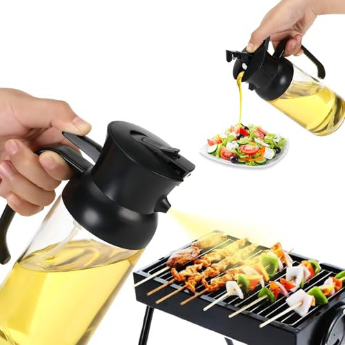 Sprifityy 2 in 1 Spruzzatore Olio e Dosatore Olio,500ml Spruzzatore Olio in Vetro, Oliera Spray,Oil Spray for Air Fryer,Spray per Olio da Cucina in Vetro, Nebulizzatore Olio,Accessori Cucina(Nero)
