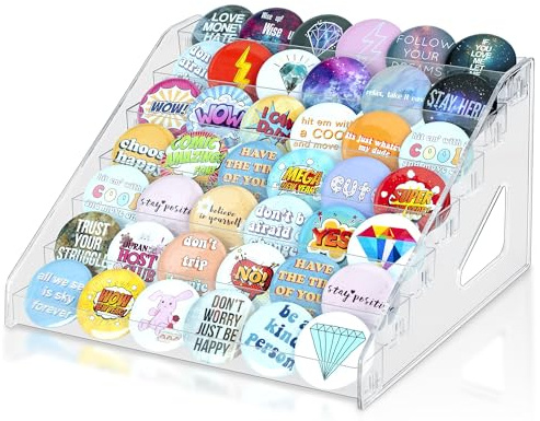 PACMAXI 7-Layer Transparent Button Pins Display Case, Large Capacity Storage Organizer for 35-60 Badges, Portable and Durable Display Box (No Button Pins Included) (7-Layers)