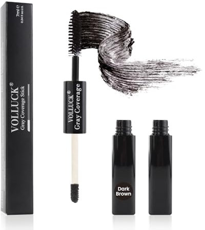 VOLLUCK Retouche Racines Cheveux – Mascara Cheveux Blanc 2-en-1 Double Embout, Couvre Instantanément les Cheveux Gris, Effet Naturel 7 ML (Châtain Foncé)