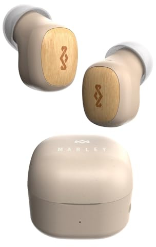 House of Marley Smile Jamaica True Wireless Earbuds - Small Bluetooth Ear Buds, 14 Hr Playtime Mini In Ear Headphones, TWS Bluetooth Earphones with Charging Case, Sustainable Materials, Cream