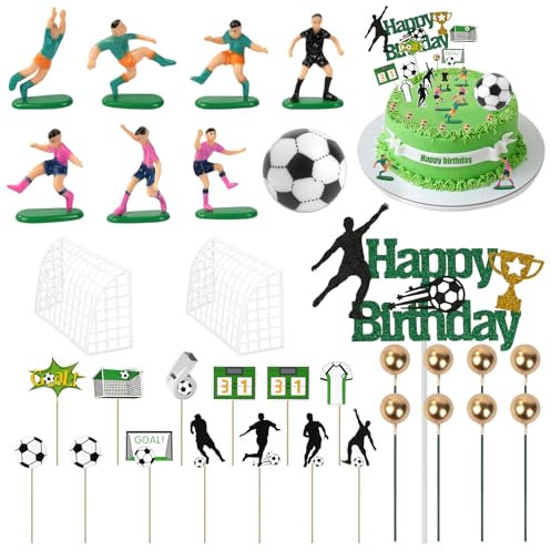 OSDUE 31pcs Fußball Kuchen Deko, Fußball Torte Topper, Fußball Torte Dekorationen, Fußball Figur, Fußball Geburtstag Torte Dekoration für Männer, Fussball Cupcake Topper, Kinder Party Dekoration