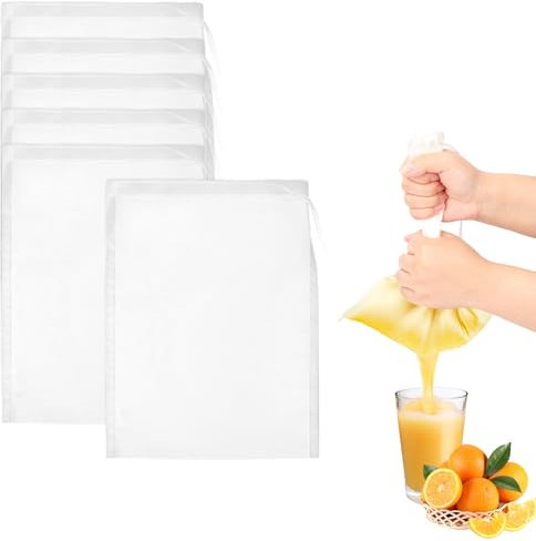 6 Pièces Sac a Lait 20×15 Cm Sac Filtrant Alimentaire Nylon Sac Lait Végétal avec Cordon de Serrage étamine Filtre Tissu Alimentaire Sac Filet pour Noix Cheesecloth Filtre Jus de Fruit Tissu Passoire