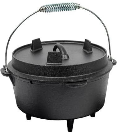 KOCHMANN® Dutch Oven BBQ – Gusseisen Feuertopf – Schmortopf mit Thermometer-Schlitz – Perfekt für Outdoor & Indoor Grill, Lagerfeuer & Küche (9L (KEG03))