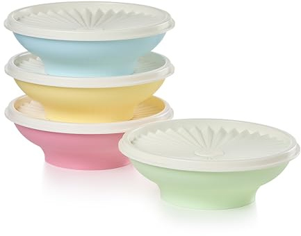Tupperware Heritage Collection, New 4 Cereal Bowl with Lids Set in Vintage Colors, Dishwasher Safe and BPA Free (4 containers, 4 lids)