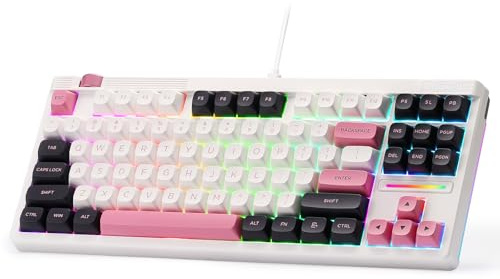 Redragon Tastiera da gioco RGB con guarnizione cablata K729 all'80%, tastiera meccanica TKL a 87 tasti con controllo a manopola, tasti in PBT a colori misti, presa a sud hot-swap e smorzatore a 5