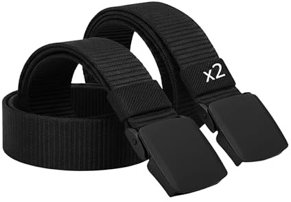 PIQSTORE Cinturon Tactico Hombre Pack de 2 en Negro - Ajustable hecho de Correa de Nylon - Cinturón Militar con Hebilla de Plástico - Cinturon Tela Transpirable. 3.8x135cm