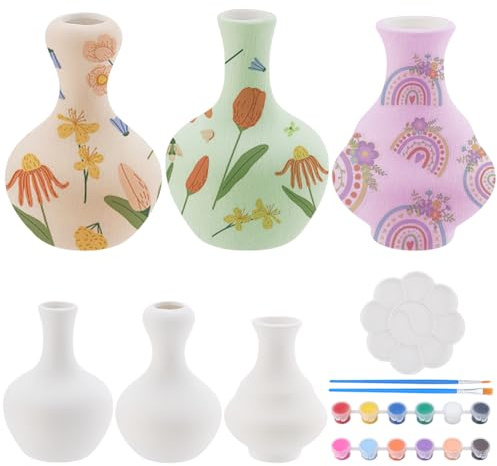 WEBEEDY 3 Sets DIY Ceramic Vase Painting Kit Vase Art Craft Kit for Adults Beginners, Paint Your Own Porcelain Vases Pots Pottery Painting Kit for Desk Home Decor Birthday Creative Gift Fun Activity