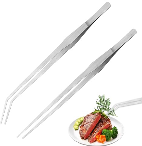 2PCS Reptile Feeding Tongs Stainless Steel Long Tweezers Durable Straight and Curved Reptile Accessories for Fish Tank Plant Aquascape Tools Feeding Tongs