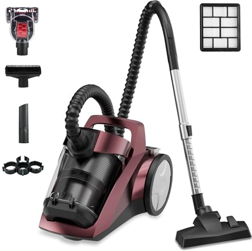 EDLOENS Canister Vacuum Cleaner, 45Kpa 1600W Bagless Canister Vacuum, 4Qt Large Dust Cup, Variable Speed Control, 5 Tools, Lightweight Canister Vacuum for Home, Pet, Carpet, Hard Floor, Red