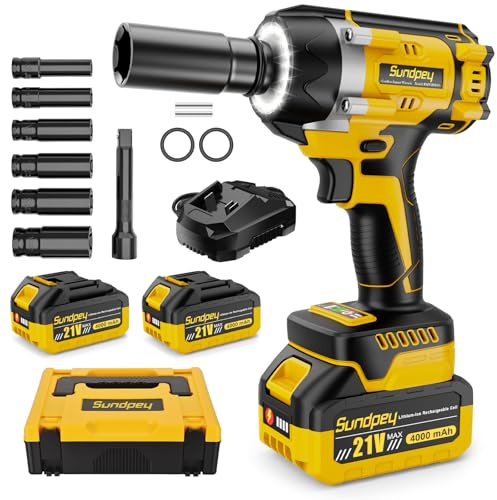 Sundpey Avvitatore a Impulsi a Batteria 700 Nm, 1/2 Brushless Avvitatore ad Impulsi con 2 Batterie 4,0 Ah, 6 Bussoli, Anello LED, 21V Avvitatore a Percussione per Cambio Pneumatici Auto e Bricolage