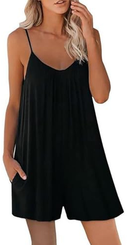 KOEMCY Mono Peto Suelto Mujer Jumpsuit de Eslinga Verano Moda Petos de Pantalones Short Bolsillo Monos Pantalón Rompers(M)