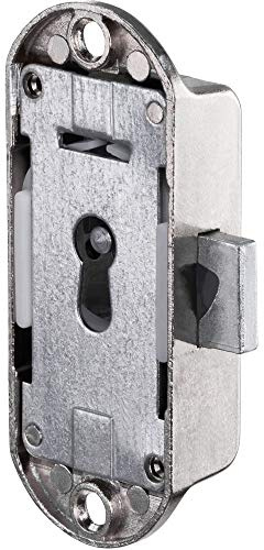 Gedotec Serrure à visser en métal nickelé | 1 pièce Serrure à barre pour meubles avec blocage européen, y compris 1 clé à panneton | Backset 15 mm | Butée : gauche