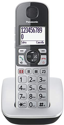 Panasonic KX-TGE510JTS Telefono Cordless (DECT), Ampio Schermo Retroilluminato, Tasti Grandi, Tasto Amplificatore ed Emergenza, Compatibilità con Apparecchi Acustici, Utilizzo Facilitato, Silver/Nero