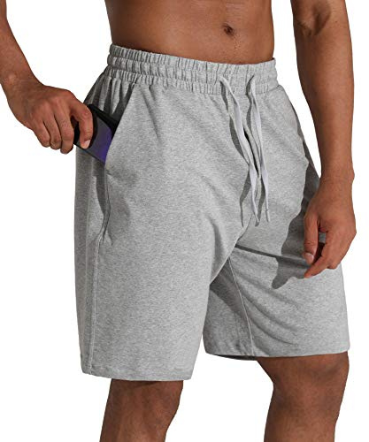 Men's Lounge Shorts with Deep Pockets Loose-fit Cotton Jersey Shorts for Running,Workout,Training, Basketball (605 Grey, Large)