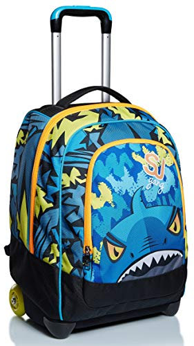 Rucksack mit Trolleyfunktion, 2 in 1, Schulranzen mit Rollen, ab 1. Klasse, für Schule, Gymnasium, Reisen&Freizeit, Mädchen&Jungen, mehrfarbig, Sharky