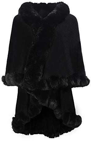 ZLYC Fuskpäls för damer, vinterpäls, poncho, stickad halsduk, sjal, varm cape, cardigan