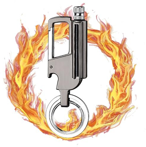 WDEC Outdoor Survival Fire Starter, Multitool Keychain, Emergency Survival Gear Flint Metal Matchstick Fire Starter Kerosene Refillable, Bottle Opener and Mountaineering Buckle
