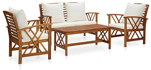 vidaXL Madera de Acacia Sólido Salón de Jardín 4 unids con Cojines Muebles de Exterior Muebles de Terraza Muebles de Jardín Muebles de Patio