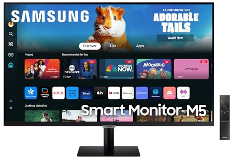 Samsung Smart Monitor M5 (S27DM502), Flat 27'', 1920x1080 (Full HD), Smart Hub con app di streaming, Office 365, Gaming Hub, Speaker integrati, Telecomando, WiFi, HDMI, USB