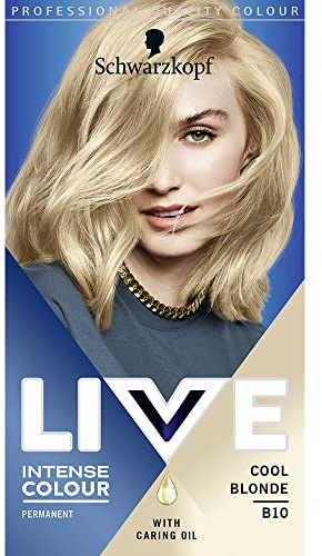 Schwarzkopf LIVE Color intenso, hasta un 50% de cobertura de gris, tinte de cabello rubio permanente, con aceites de cuidado y queratina, aligerar el cabello hasta 2 niveles – rubio fresco B10