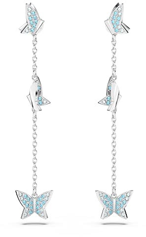 Swarovski Lilia Drop-Ohrhänger, Schmetterling, Blau, Rhodiniert