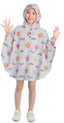 Freesmily Kinder Netter Regenmantel Wasserdichter Regen Poncho Jacke Mantel für Mädchen Jungen Kind (Stern Regenbogen, M)