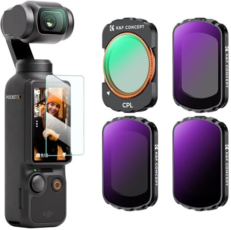 K&F Concept Kit Filtros Magnéticos Polarizador CPL+ND16+ND64+ND256 para dji OSMO Pocket 3, Filtro Magnético Polarizador CPL + ND Compatible con dji Osmo Pocket 3 (Aluminio)