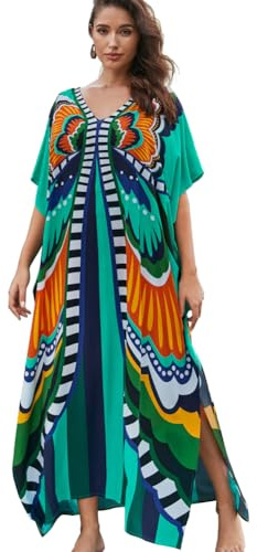 Lazz1on Bohème Kaftan Femme Grande Taille Robe de Plage Longue Pareos Eté Bikini Cover up (I)