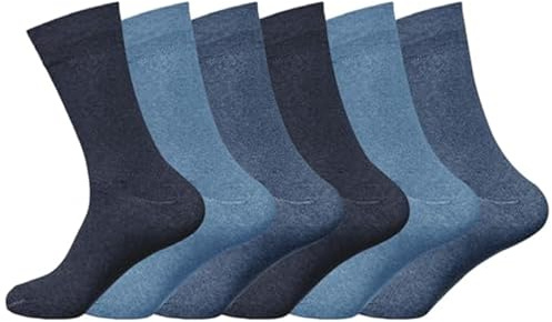 Candid Styles® Mens Diabetic Socks Non Elastic Extra Wide Fit Antimicrobial Loose Top Ankle Crew Cotton Blend Smooth Toe Breathable Pack of 6 Denim M10524, 6-11