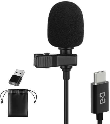 Microphone Cravate USB C, Micro à condensateur Omni à Clipser pour iPhone 17/16/15, Samsung, Google, Oneplus, avec USB-A pour Ordinateur et Ordinateur Portable, 2,8 m, Micro Externe pour Youtube