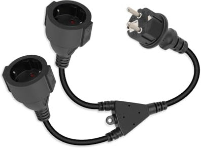 YANBORONSN Câble d'Extension à Double Prise, Câble d'alimentation à Contact de Protection 1 à 2, Distributeur en pour Une Utilisation intérieure et extérieure (hétéro, Noir, 1 Minute 2)