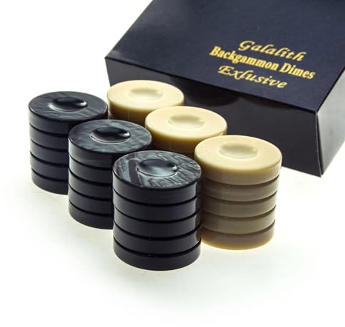 Manopoulos Galalith Lot de 30 dames de backgammon de luxe Noir et blanc Fabriqué à la main en Grèce par des experts, 36 mm – Adultes, 14+