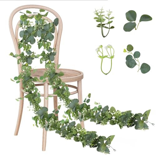 2 Pcs Eucalyptus Garland, Artificial Leaf Garland Hanging Green Leaves Decoration, 5.91 Ft Foliage Garlands for Wedding Backdrop Party Garden Festival Home Decoration, Love-shaped Leaves on Top